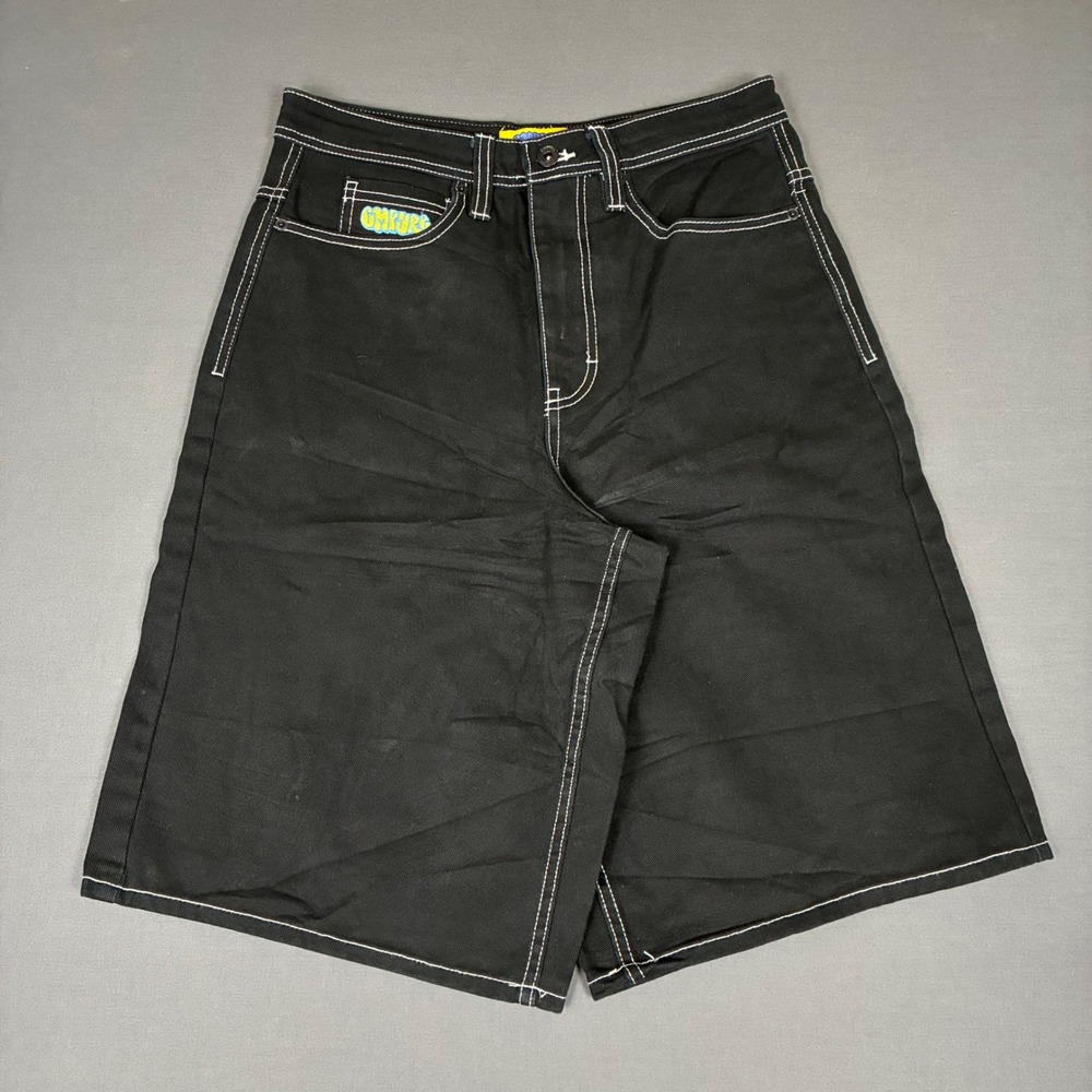 Y2K Empyre Black Denim Jorts Embroidered Fire Hydrant Men's Size 28 Skater - Picture 3 of 7